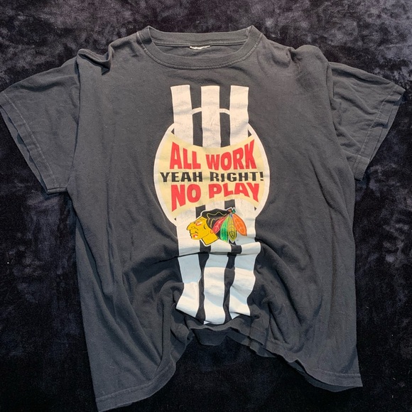 💛 Vintage Chicago Blackhawks Graphic Tee – “All Work No Play” – L/XL - Picture 2 of 8